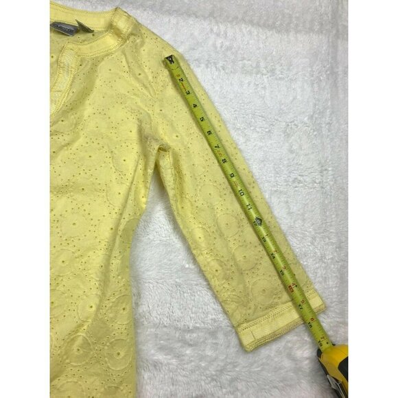 Chicos Womens Tunic Top 0 Small Button Eyelet Yellow 3/4 Sleeve - Picture 5 of 7